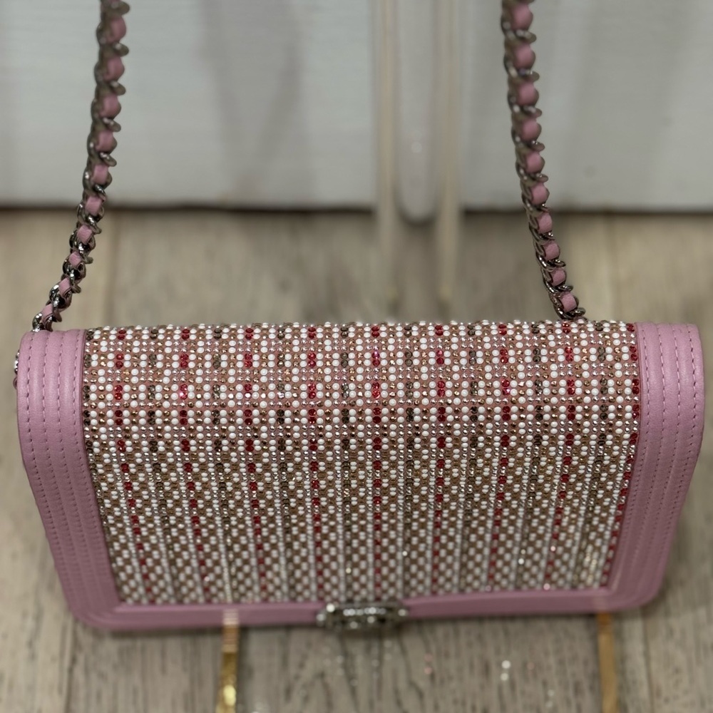 CHANEL Pink Crystal Boy WOC Lambskin Leather CC Crossbody Bag A80287 EUC COA LTD - Picture 5 of 16